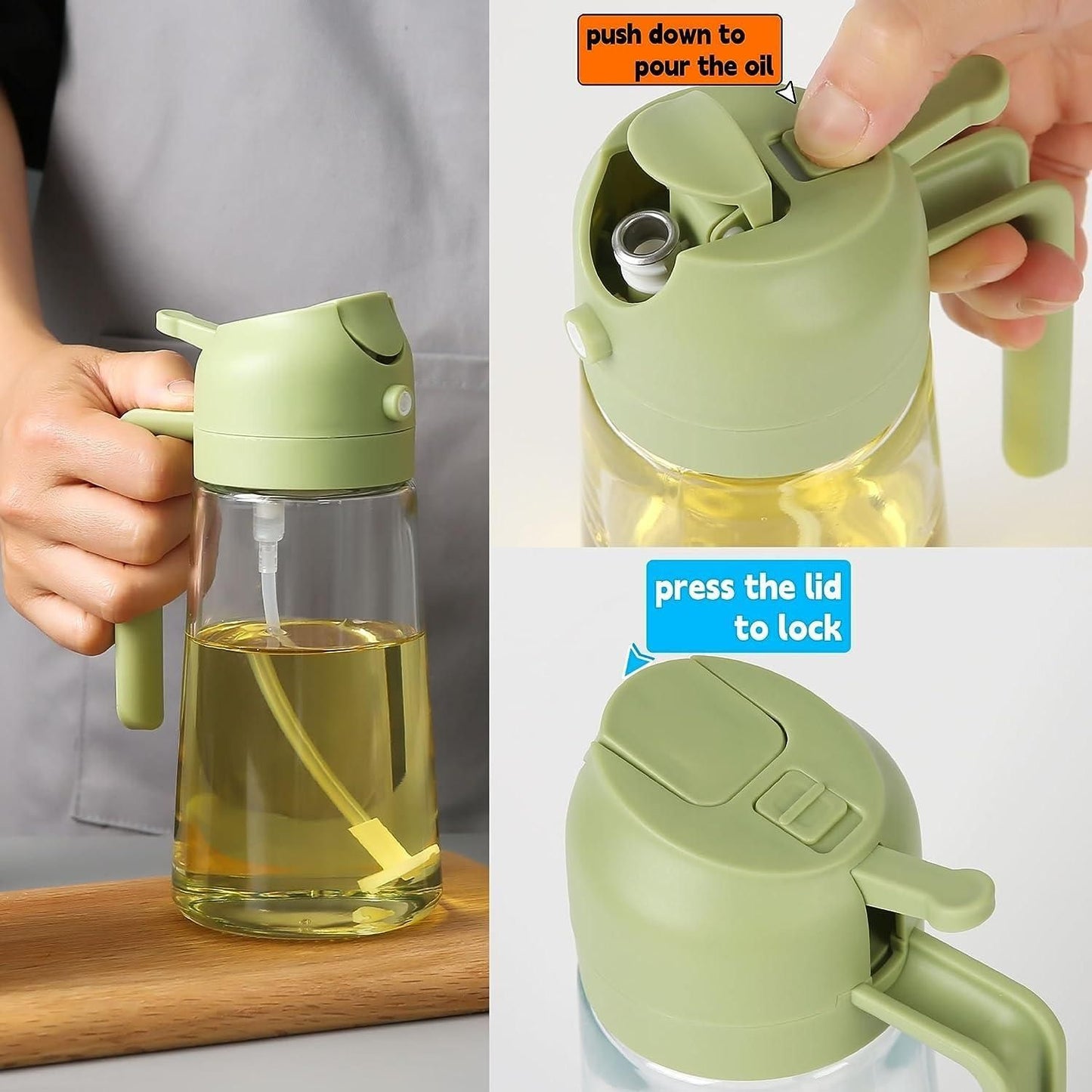 2-in-1 Glass Oil Sprayer & Dispenser Bottle | Premium Nozzle